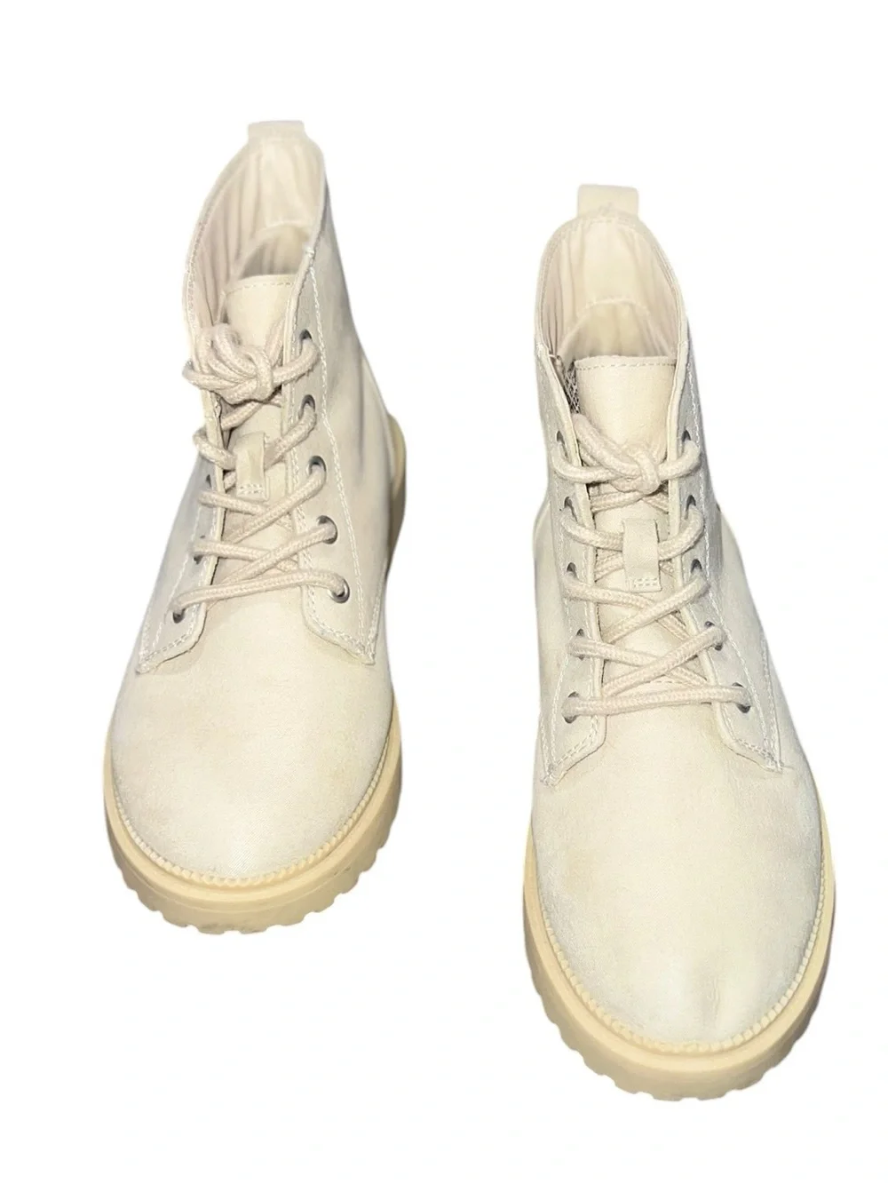 Cat & Jack Quinoa Canvas Combat Boots Kids Size 2 Cream Lace-Up Ankle Boots